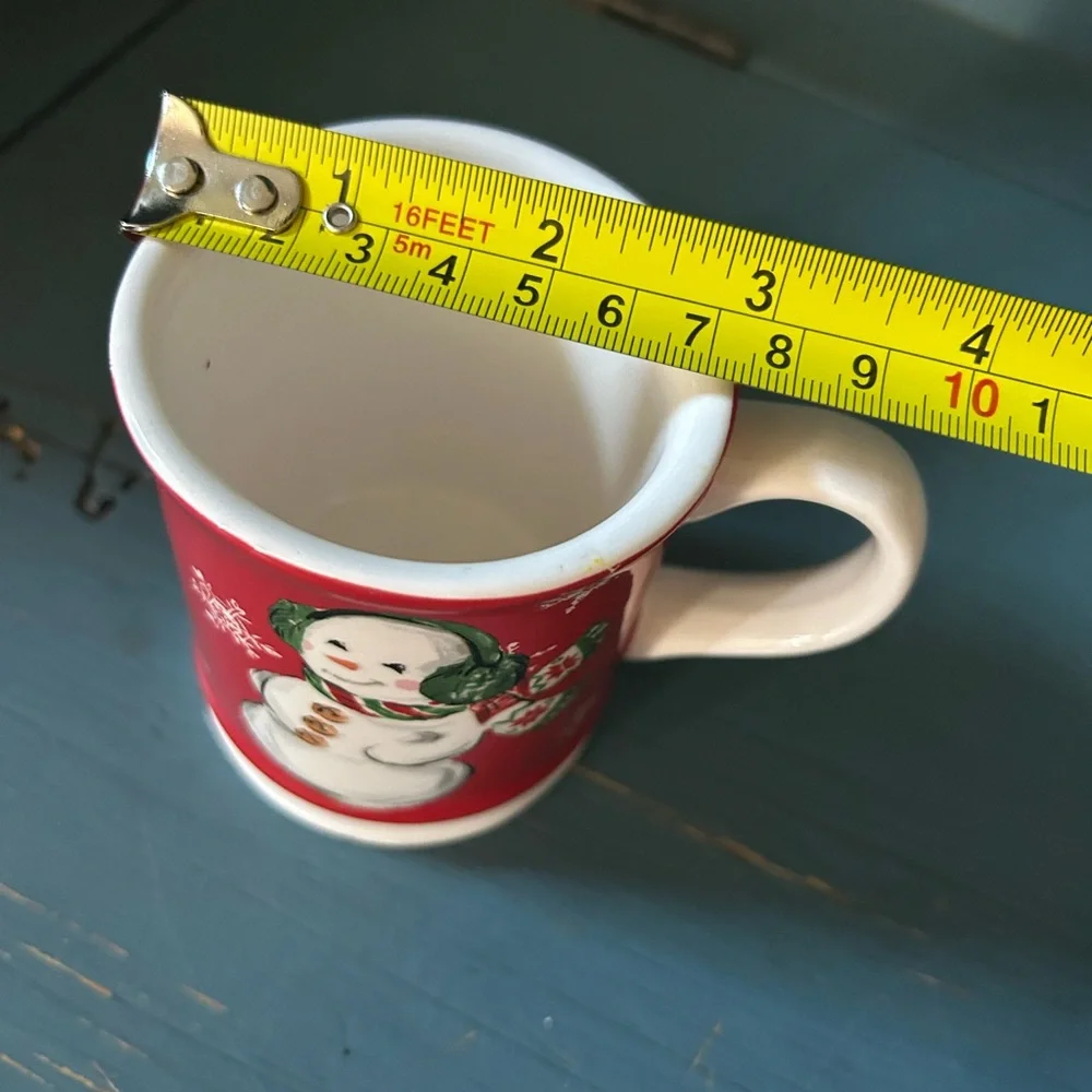 New Sur La Table Red Snowman Holiday Mini Mug with Green Accents